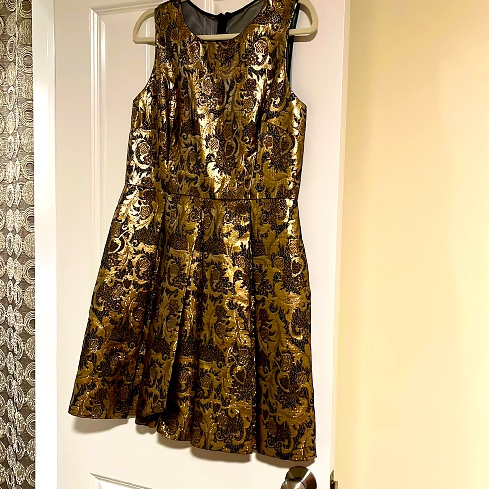 Eliza j dress Gold metallic Jacquard dress